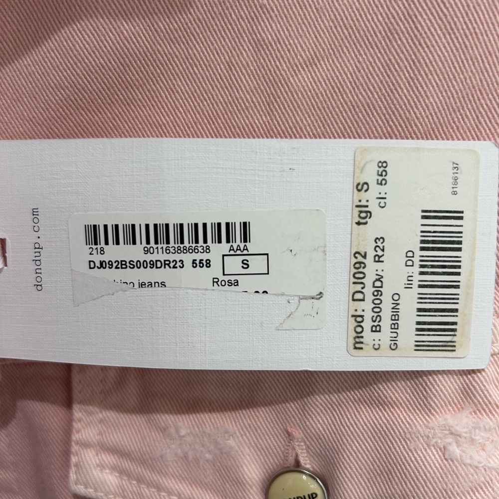 Dondup Italian Designer Light Pink Distressed Denim Jacket Size Small NWT Casual - Picture 7 of 10